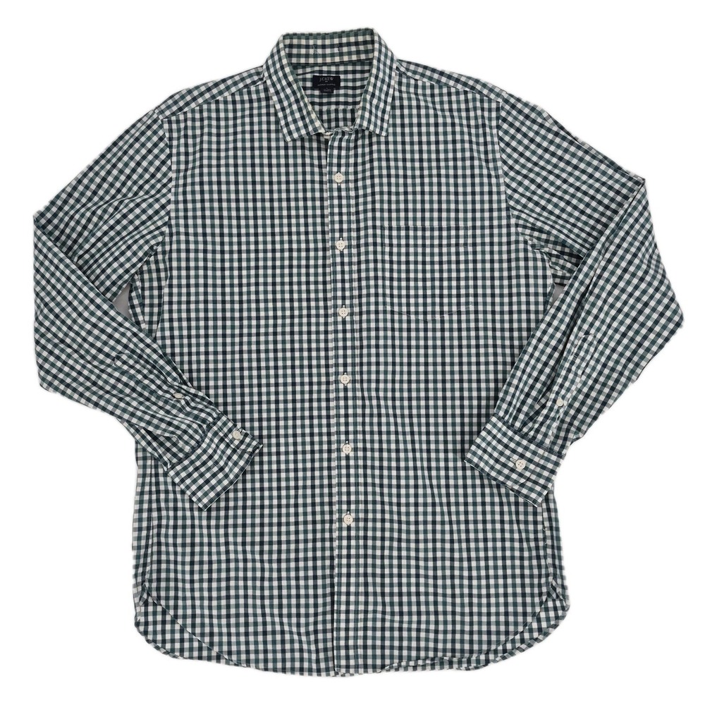 J. Crew Men's Green White Gingham Check Casual Button 100% Cotton Shirt Sz‎ L